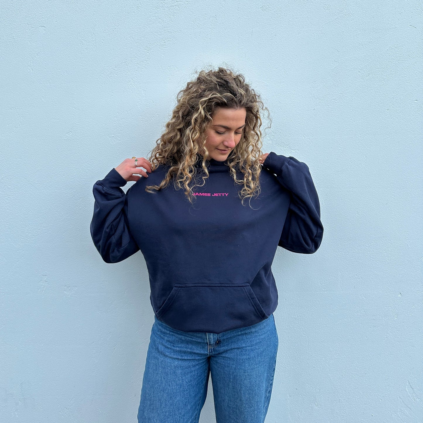 Navy Blue JJ hoodie - Pink Embroidery