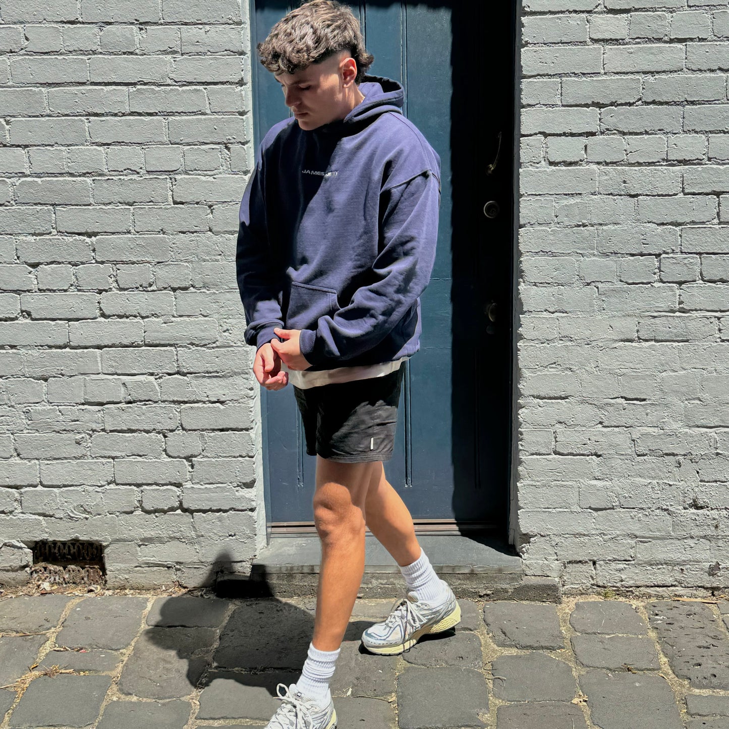 Navy Blue JJ hoodie - White Embroidery